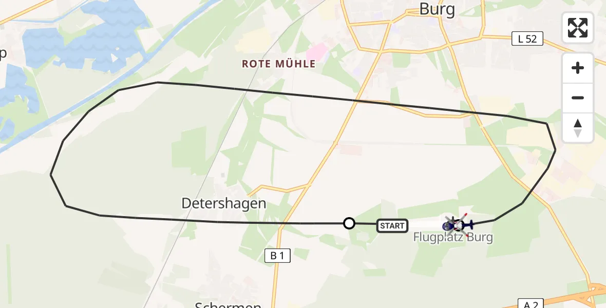 Flugroute Polizeihubschrauber Burg Flugplatz - Burg Flugplatz, 16 April 2026, 09:57