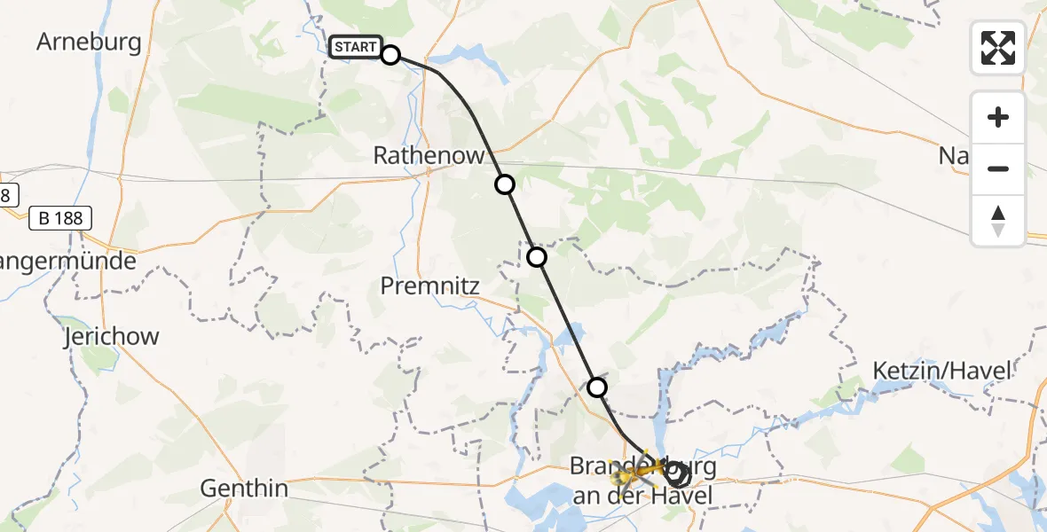 Flugroute Rettungshubschrauber Havelaue - Brandenburg an der Havel, 16 April 2026, 09:58