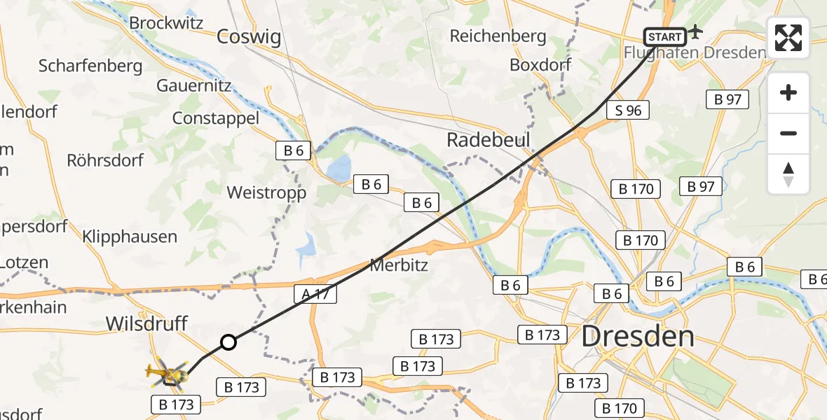 Flugroute Rettungshubschrauber Dresden - Wilsdruff, 16 April 2026, 09:59