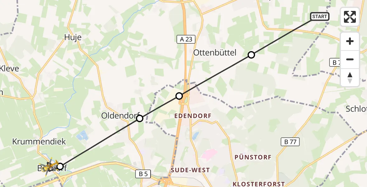 Flugroute Rettungshubschrauber Hohenaspe - Bekdorf, 16 April 2026, 10:02