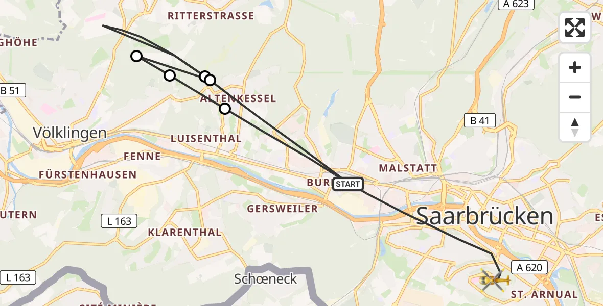 Flugroute Rettungshubschrauber Saarbrücken - Saarbrücken, 16 April 2026, 10:04