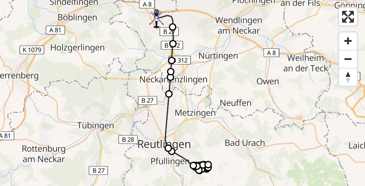 Flugroute Polizeihubschrauber Übersberg Flugplatz - Flughafen Stuttgart, 16 April 2026, 10:04