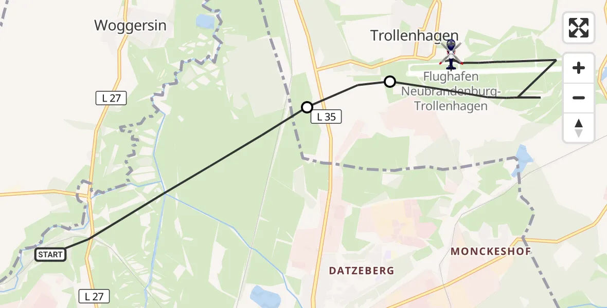 Flugroute Polizeihubschrauber Neubrandenburg - Neubrandenburg Trollenhagen Flughafen, 16 April 2026, 10:07