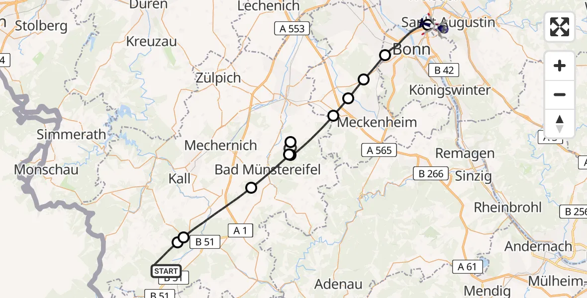 Flugroute Polizeihubschrauber Dahlem - Sankt Augustin, 16 April 2026, 10:08