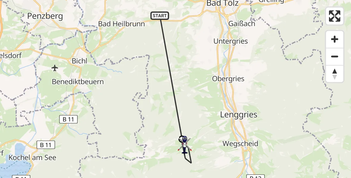 Flugroute Polizeihubschrauber Wackersberg - Lenggries, 16 April 2026, 10:09