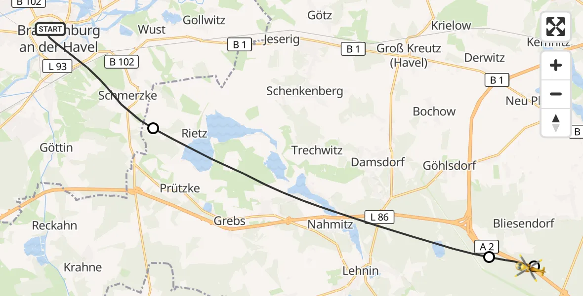 Flugroute Rettungshubschrauber Brandenburg an der Havel - Schwielowsee, 16 April 2026, 10:12