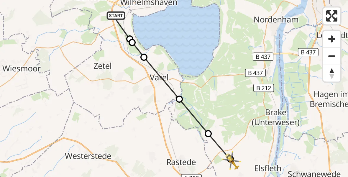 Flugroute Rettungshubschrauber Sande - Elsfleth, 16 April 2026, 10:12