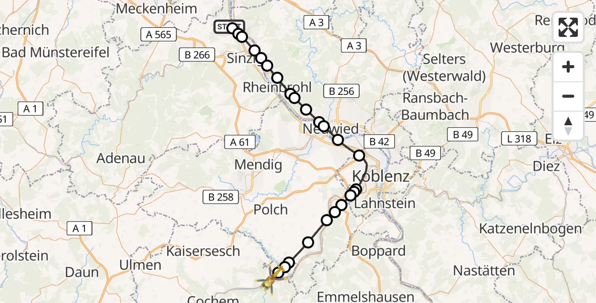 Flugroute Rettungshubschrauber Remagen - Müden (Mosel), 16 April 2026, 10:14