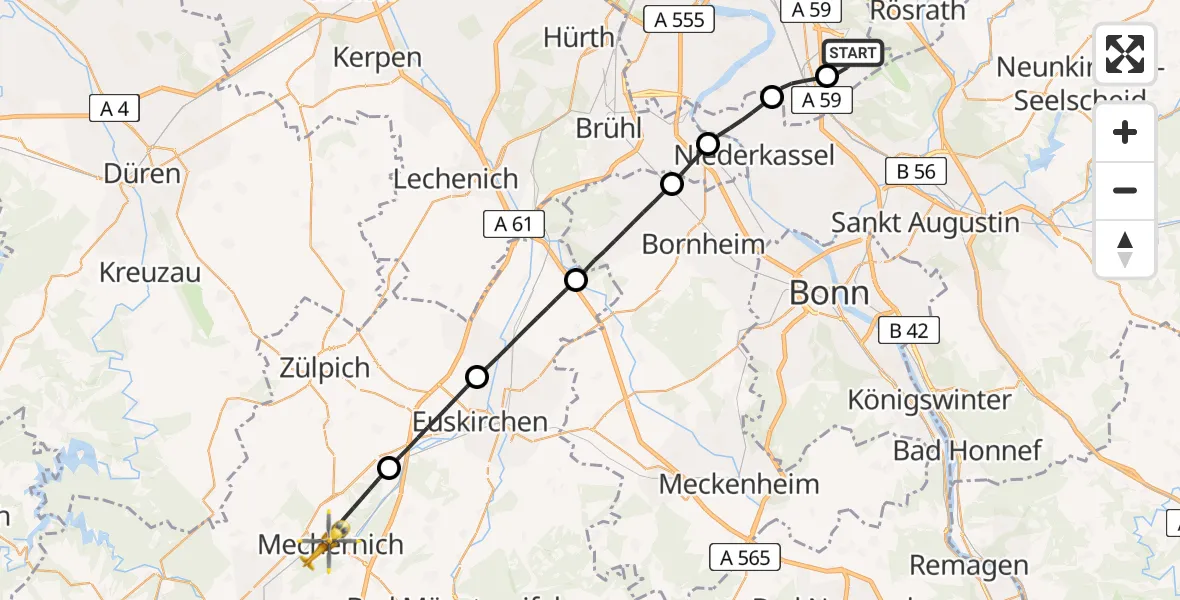 Flugroute Rettungshubschrauber Köln Bonn Flughafen - Mechernich, 16 April 2026, 10:23