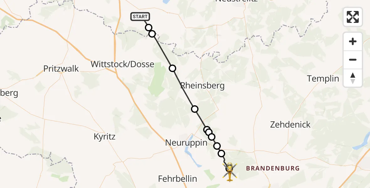 Flugroute Rettungshubschrauber Melz - Kremmen, 16 April 2026, 10:24