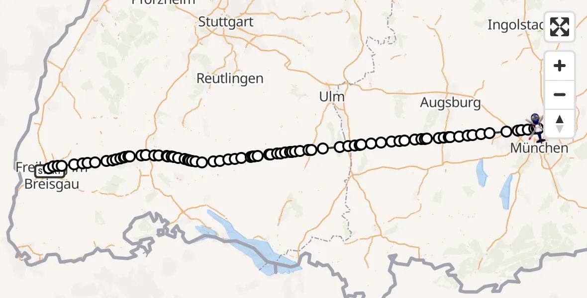 Flugroute Polizeihubschrauber Freiburg im Breisgau Flugplatz - Oberschleißheim, 16 April 2026, 10:25