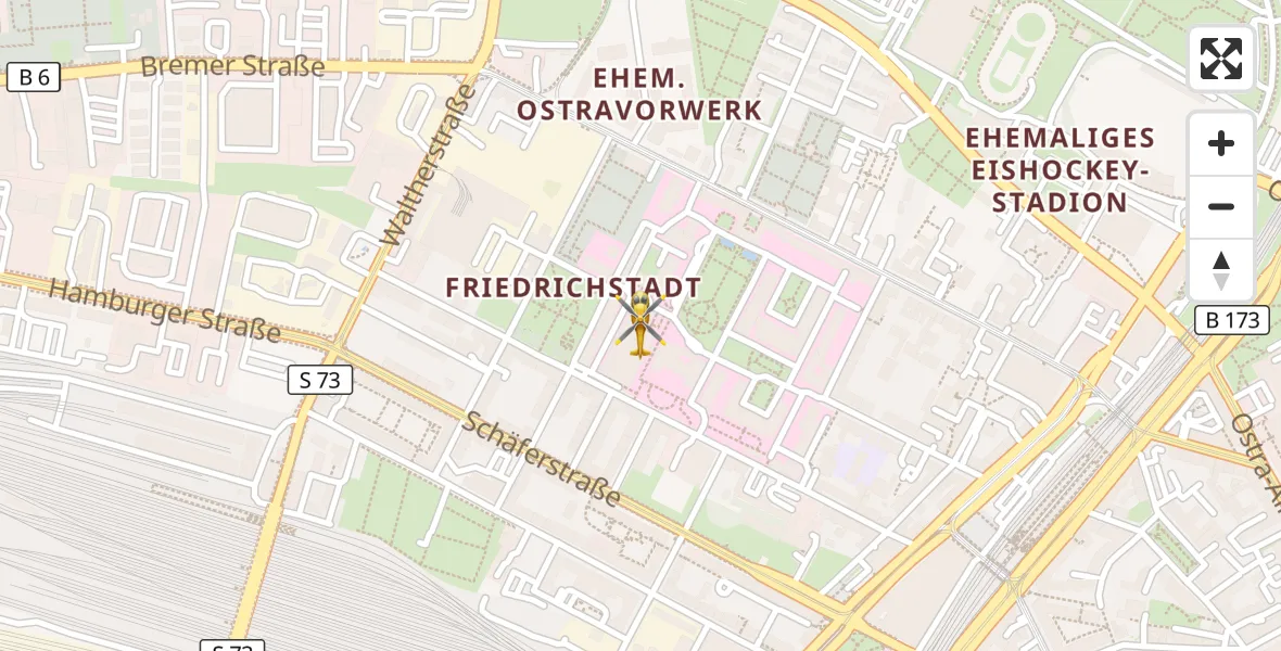 Flugroute Rettungshubschrauber Dresden Friedrichstadt Hospital - Dresden Friedrichstadt Hospital, 16 April 2026, 10:27