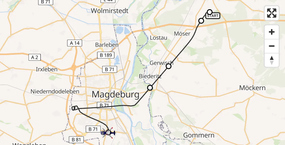 Flugroute Polizeihubschrauber Burg Flugplatz - Magdeburg City Flugplatz, 16 April 2026, 10:31