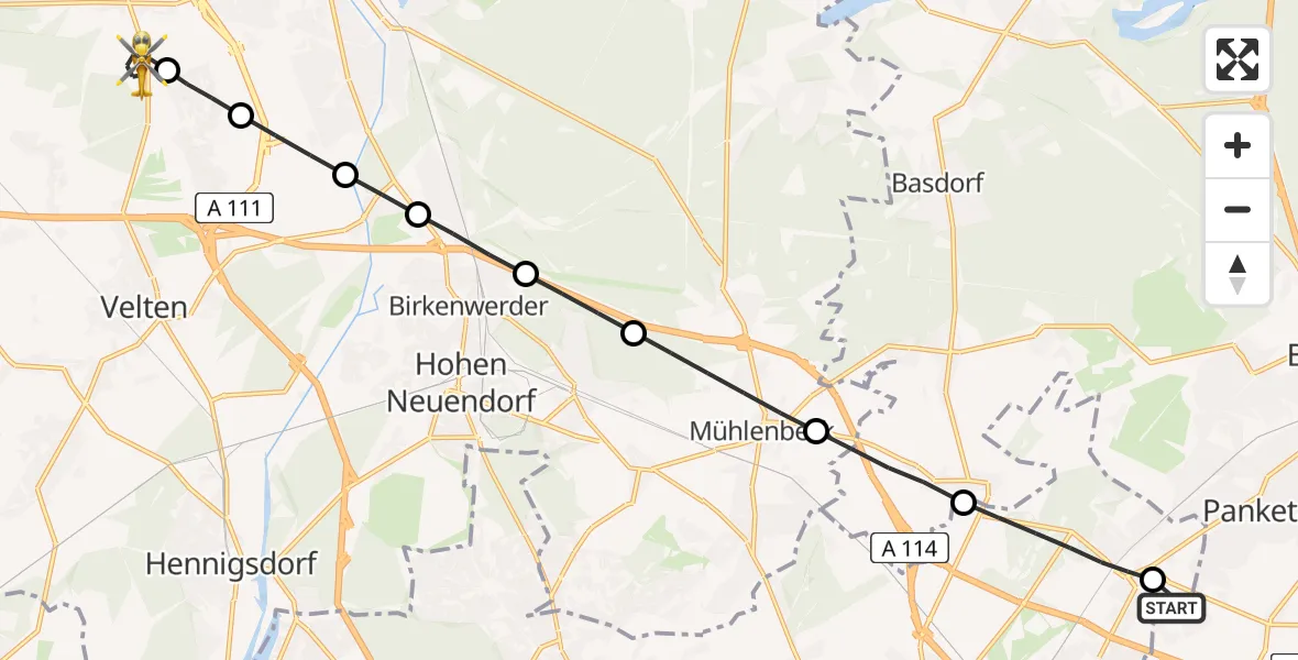 Flugroute Rettungshubschrauber Helios Clinic Berlin-Buch - Oranienburg, 16 April 2026, 10:32