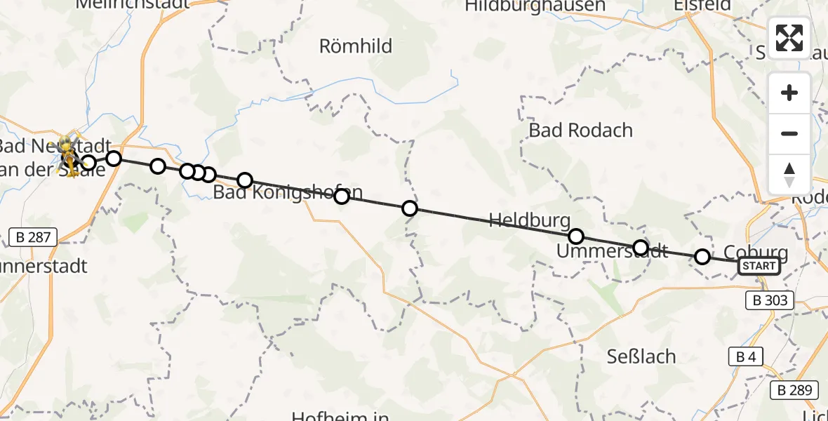 Flugroute Ambulanzhubschrauber Coburg - Bad Neustadt an der Saale Hospital, 16 April 2026, 10:32