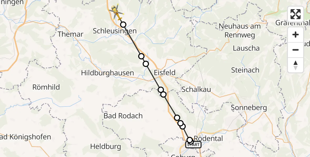 Flugroute Rettungshubschrauber Dörfles-Esbach - Schleusingen, 16 April 2026, 10:35