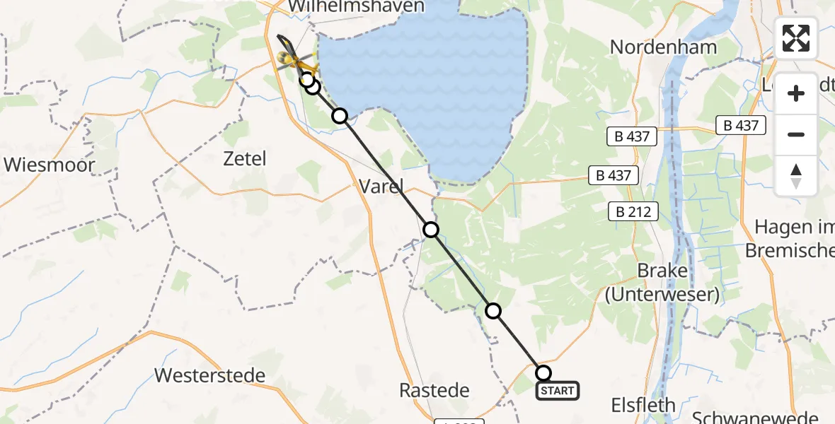 Flugroute Rettungshubschrauber Elsfleth - Sande, 16 April 2026, 10:41