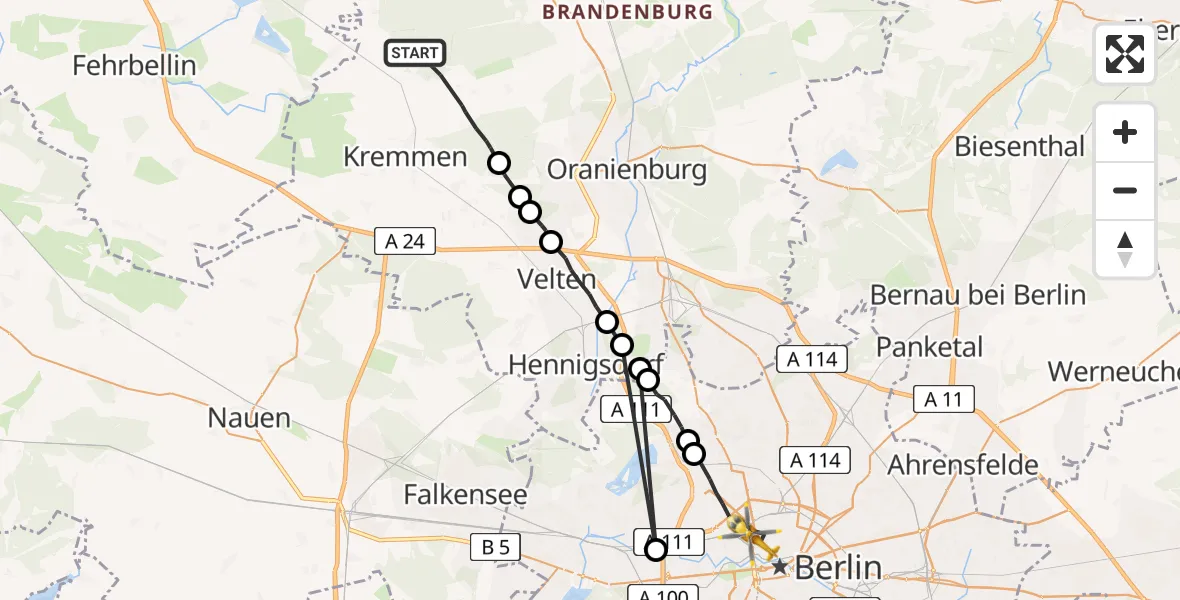 Flugroute Rettungshubschrauber Kremmen - Berlin, 16 April 2026, 10:41
