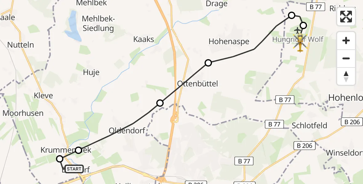 Flugroute Rettungshubschrauber Bekdorf - Itzehoe Hungriger Wolf Flugplatz, 16 April 2026, 10:43