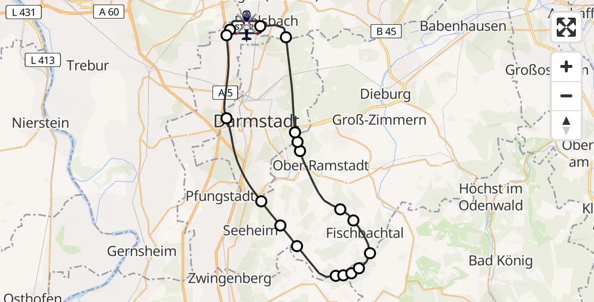 Flugroute Polizeihubschrauber Flughafen Frankfurt-Egelsbach - Flughafen Frankfurt-Egelsbach, 16 April 2026, 10:43
