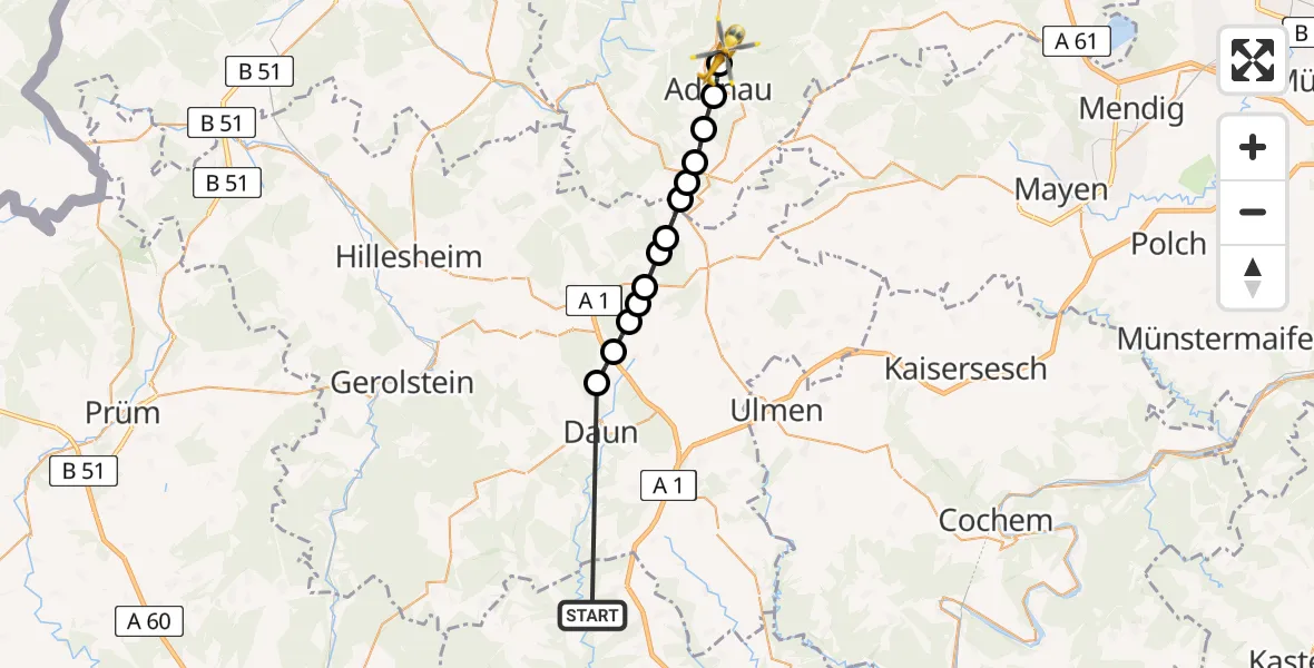 Flugroute Ambulanzhubschrauber Manderscheid - Leimbach, 16 April 2026, 10:46