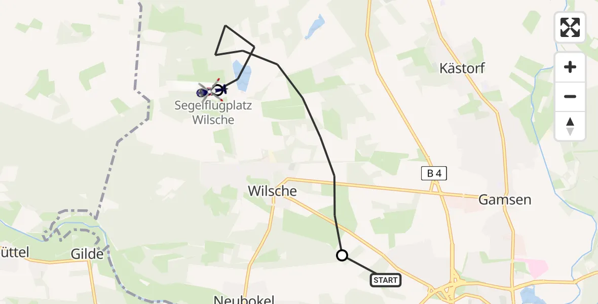 Flugroute Polizeihubschrauber Gifhorn Bundespolizei Hubschrauberlandeplatz - Wilsche Segelflugfeld, 16 April 2026, 10:47