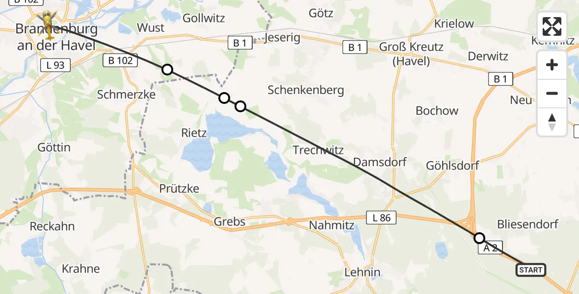 Flugroute Rettungshubschrauber Werder (Havel) - Brandenburg an der Havel, 16 April 2026, 11:05