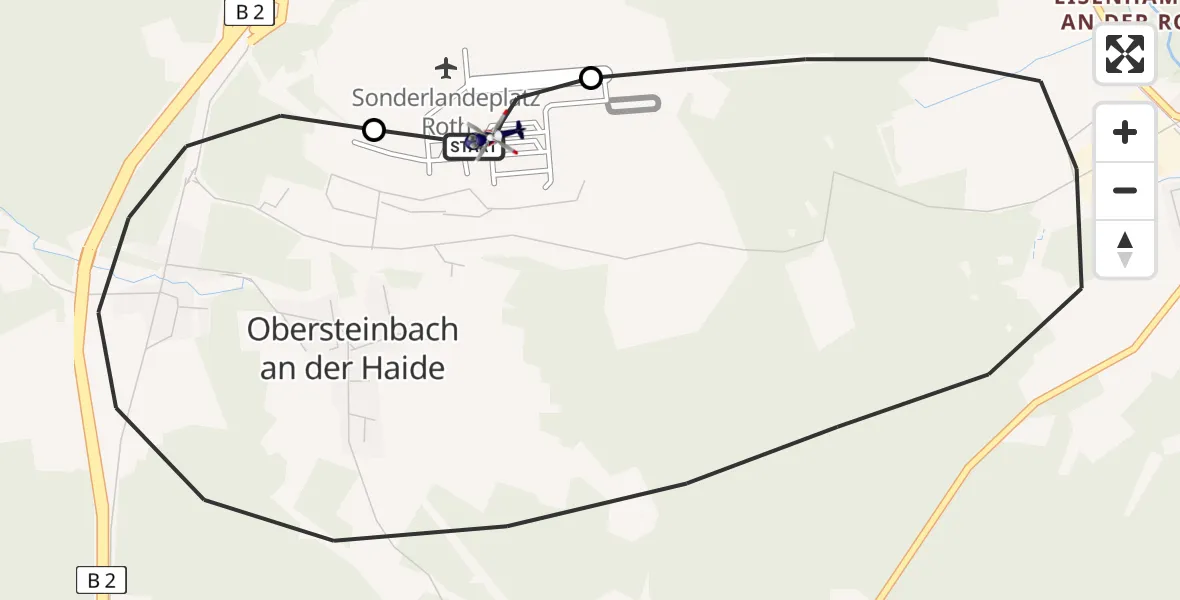 Flugroute Polizeihubschrauber Flugplatz Roth - Flugplatz Roth, 16 April 2026, 11:17
