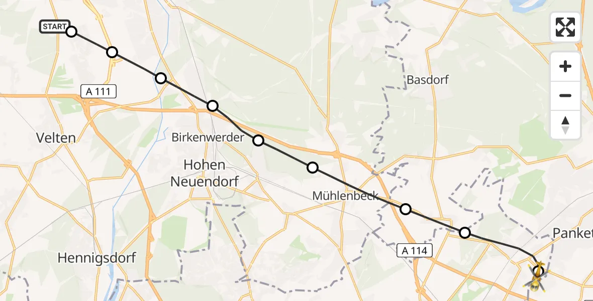 Flugroute Rettungshubschrauber Oranienburg - Helios Clinic Berlin-Buch, 16 April 2026, 11:17