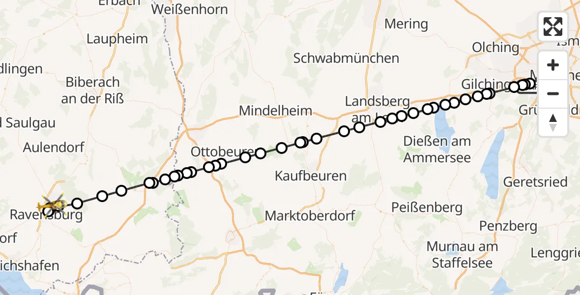 Flugroute Rettungshubschrauber DRF Air Rescue München Hubschrauberlandeplatz - Weingarten, 16 April 2026, 11:24