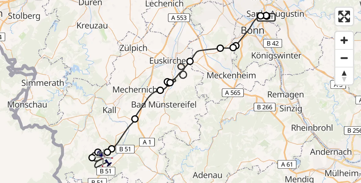 Flugroute Polizeihubschrauber Sankt Augustin - Dahlem, 16 April 2026, 11:23