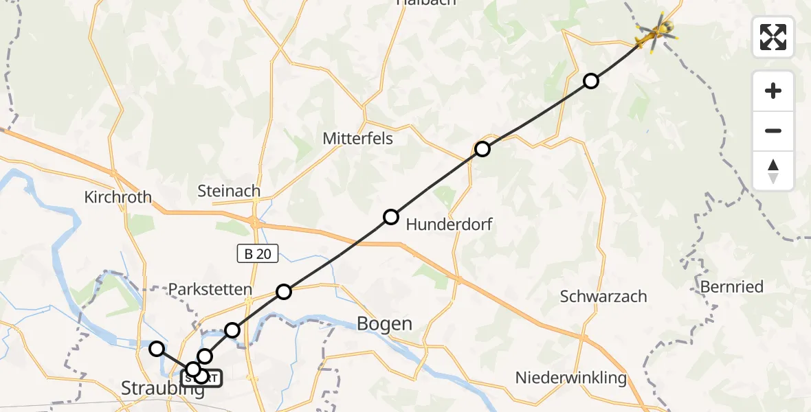Flugroute Rettungshubschrauber Sankt Elisabeth Hospital Straubing - Kollnburg, 16 April 2026, 11:25