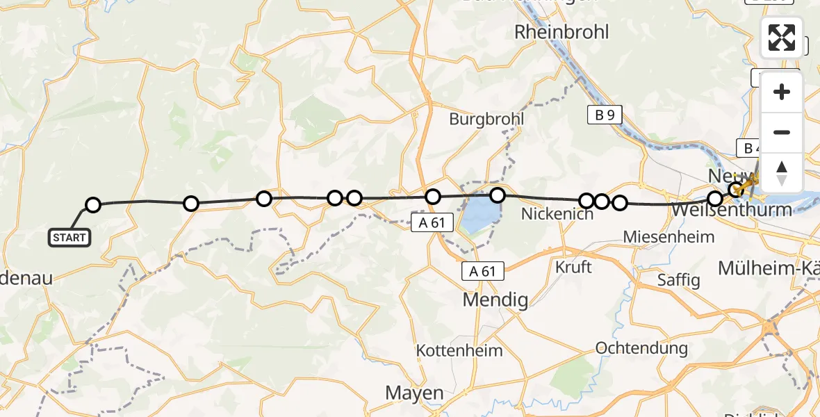 Flugroute Ambulanzhubschrauber Leimbach - Neuwied, 16 April 2026, 11:28