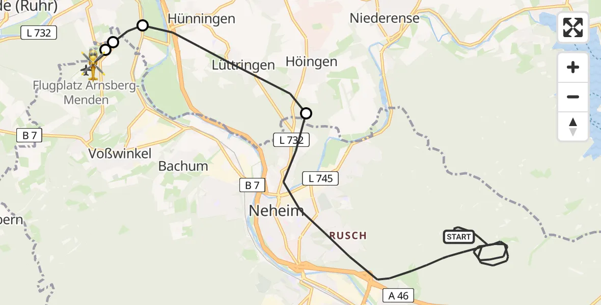 Flugroute Ambulanzhubschrauber Arnsberg - Arnsberg-Menden Flugplatz, 16 April 2026, 11:33