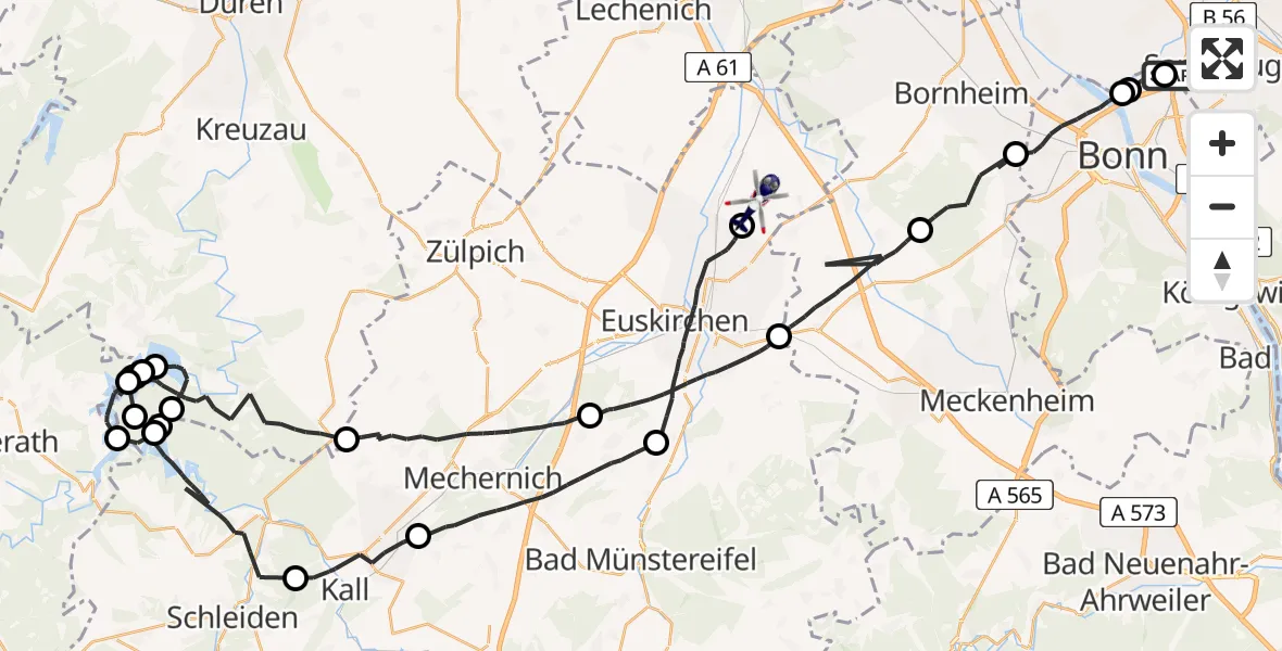 Flugroute Polizeihubschrauber Sankt Augustin - Weilerswist, 16 April 2026, 11:38