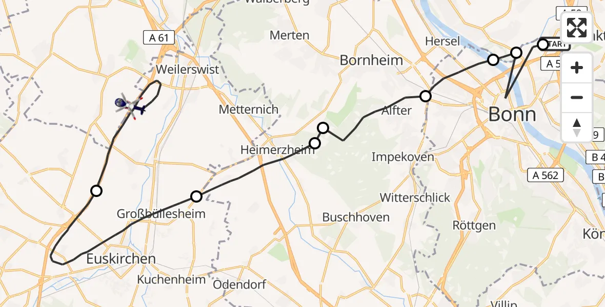 Flugroute Polizeihubschrauber Sankt Augustin - Weilerswist, 16 April 2026, 11:39