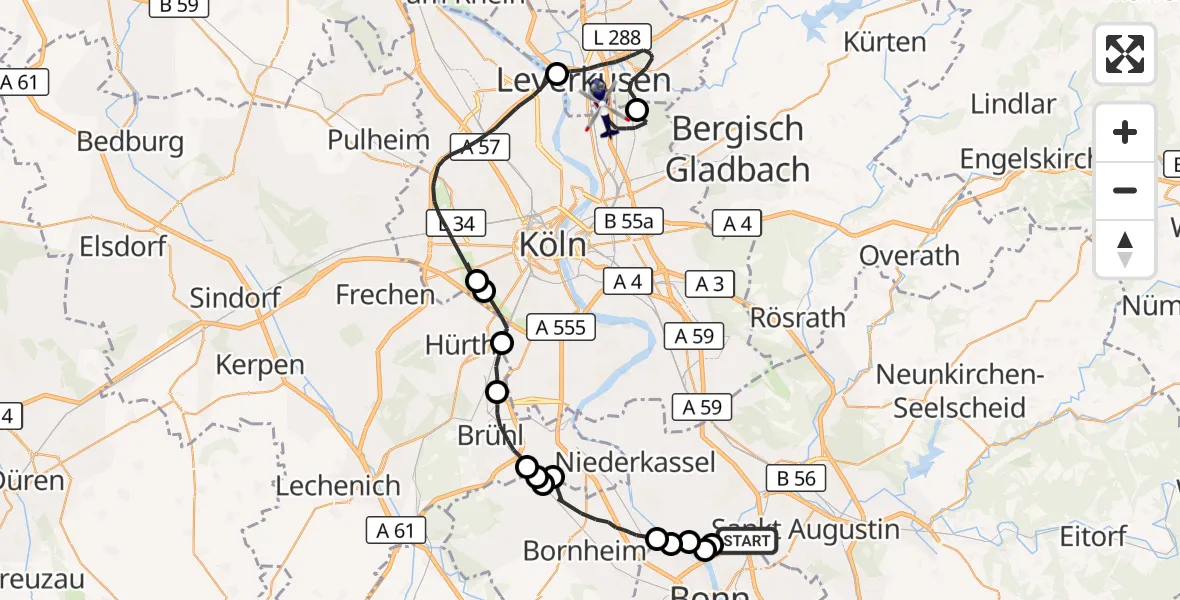 Flugroute Polizeihubschrauber Bonn - Leverkusen Flugplatz, 16 April 2026, 11:41