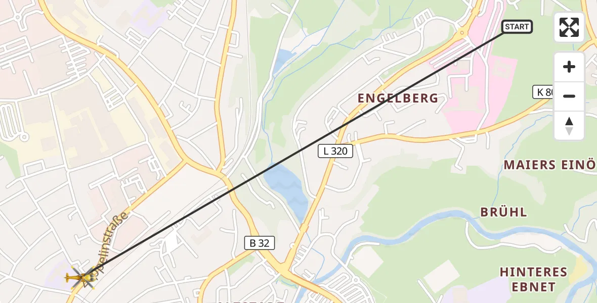 Flugroute Rettungshubschrauber Westallgäu Clinic Wangen Hubschrauberlandeplatz - Wangen im Allgäu, 16 April 2026, 11:40