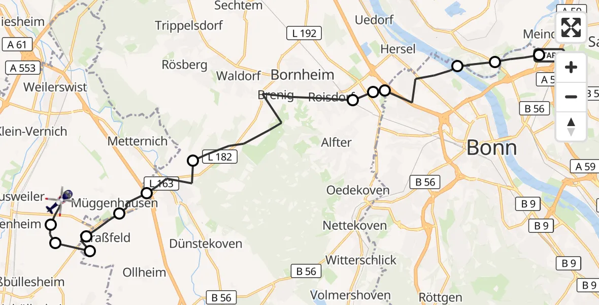 Flugroute Polizeihubschrauber Sankt Augustin - Weilerswist, 16 April 2026, 11:41