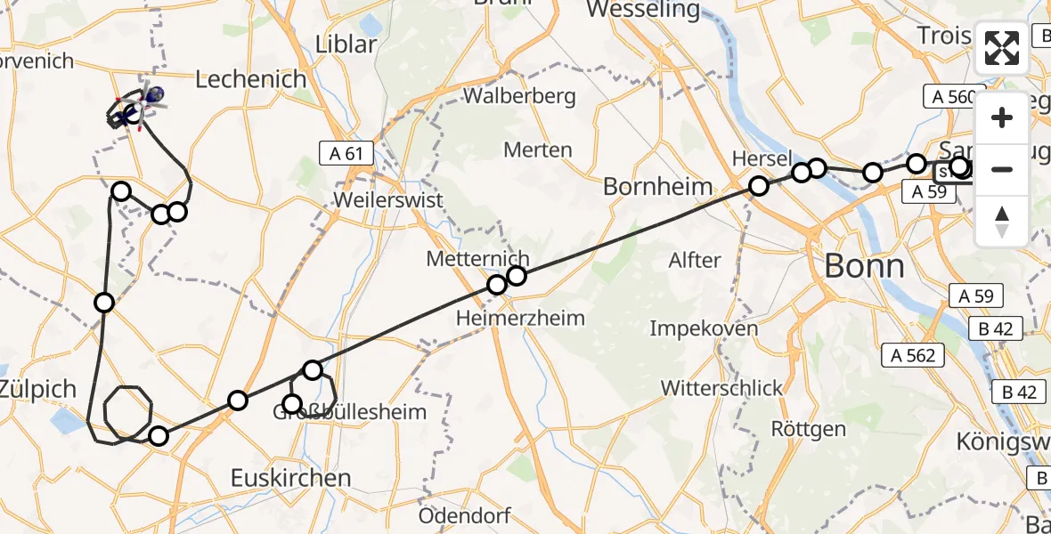 Flugroute Polizeihubschrauber Sankt Augustin - Nörvenich, 16 April 2026, 11:42