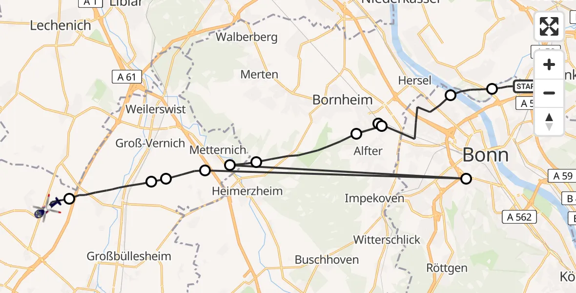 Flugroute Polizeihubschrauber Bonn - Zülpich, 16 April 2026, 11:45