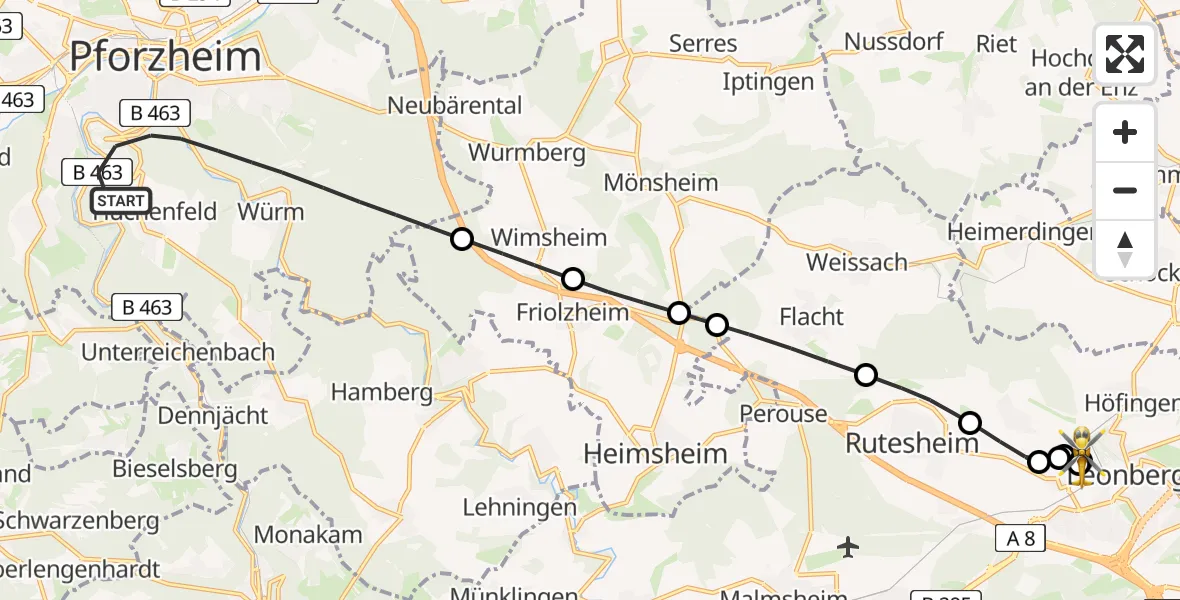 Flugroute Rettungshubschrauber Pforzheim - Leonberg Hospital, 16 April 2026, 11:54
