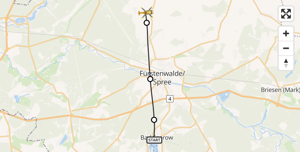 Flugroute Rettungshubschrauber Bad Saarow - Steinhöfel, 16 April 2026, 11:55