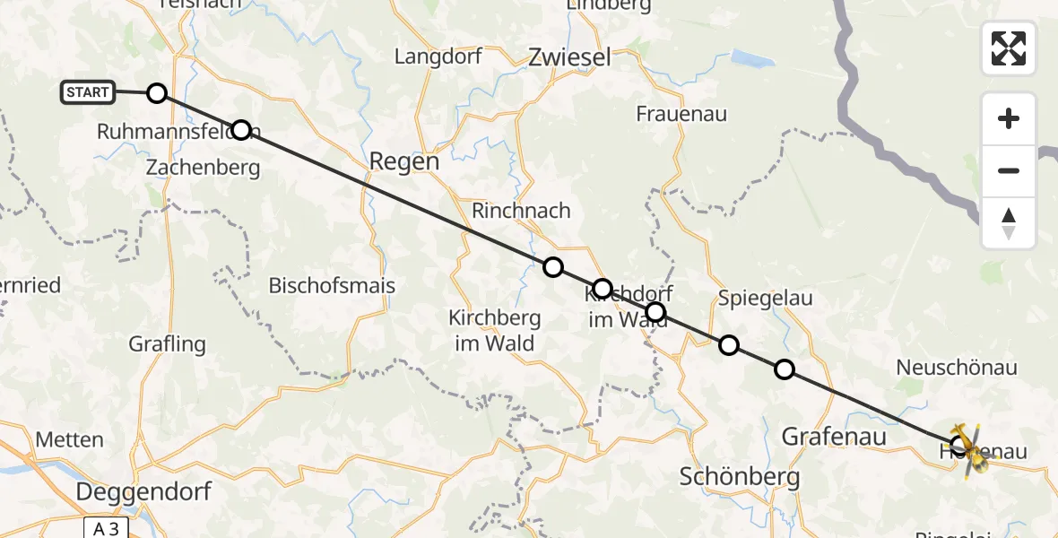 Flugroute Rettungshubschrauber Achslach - Hohenau, 16 April 2026, 12:05