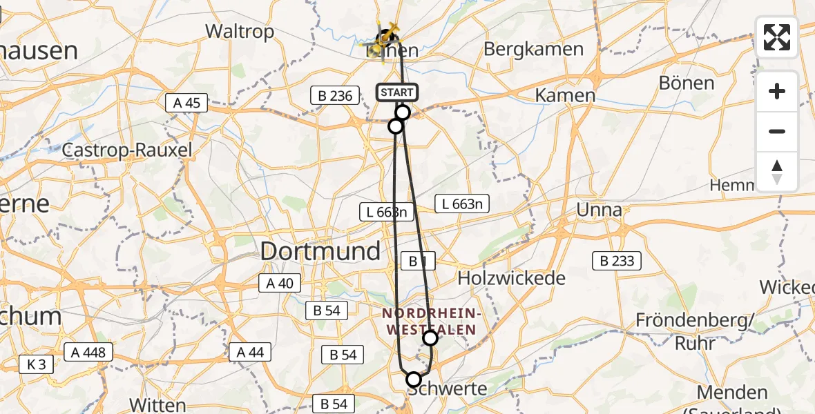 Flugroute Rettungshubschrauber Lünen - Sankt Marien Hospital, 16 April 2026, 12:06