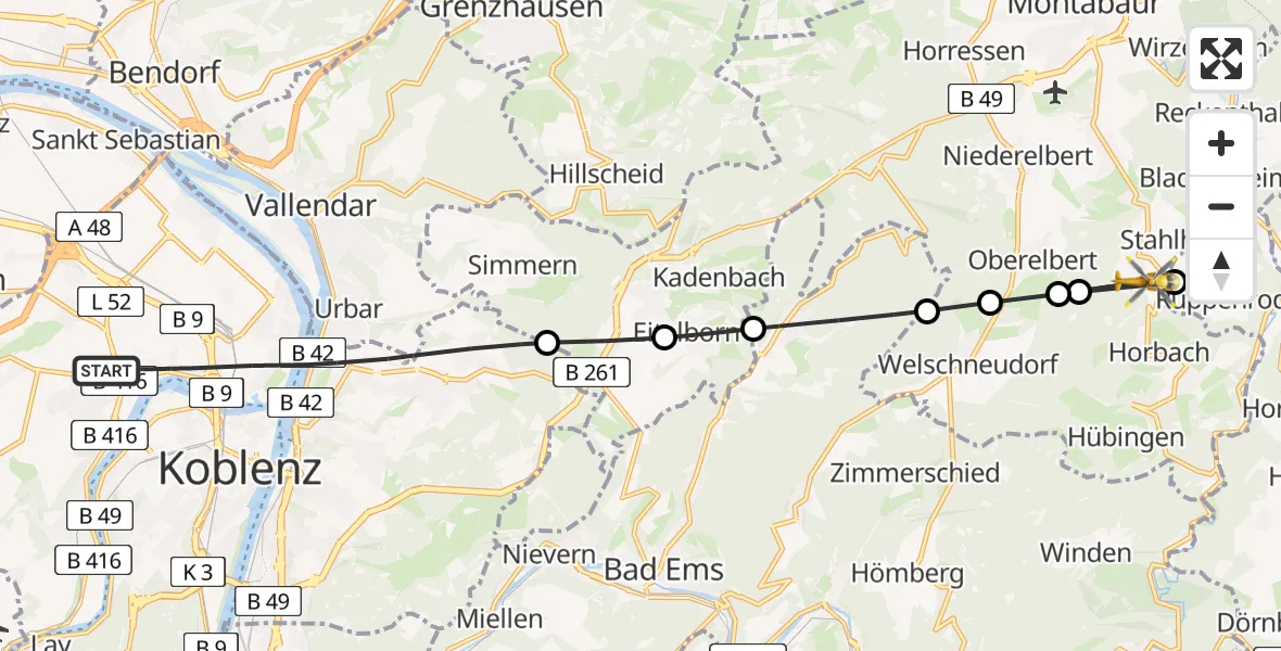 Flugroute Rettungshubschrauber Koblenz - Daubach, 16 April 2026, 12:13