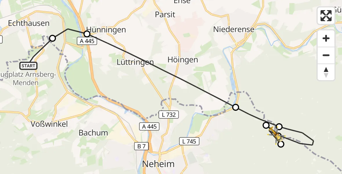 Flugroute Ambulanzhubschrauber Arnsberg-Menden Flugplatz - Arnsberg, 16 April 2026, 12:17