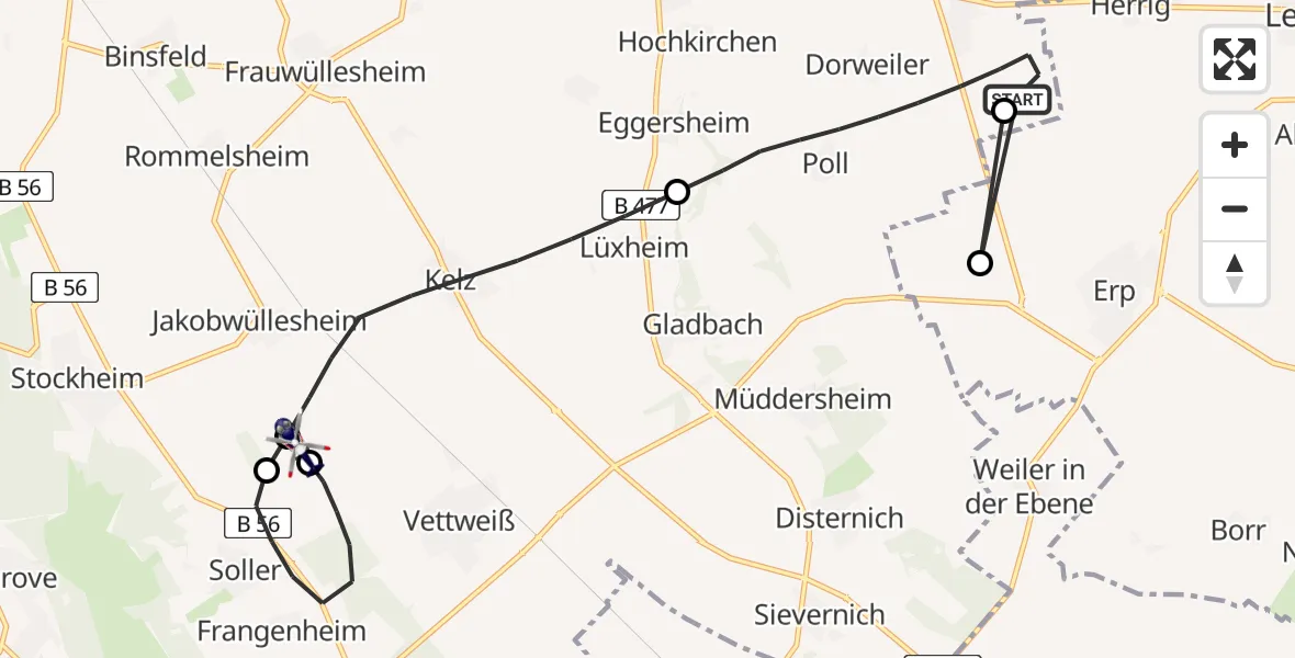 Flugroute Polizeihubschrauber Nörvenich - Vettweiß-Soller ULM, 16 April 2026, 12:17