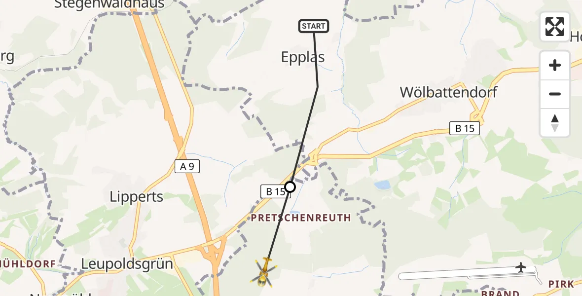 Flugroute Rettungshubschrauber Hof - Konradsreuth, 16 April 2026, 12:19