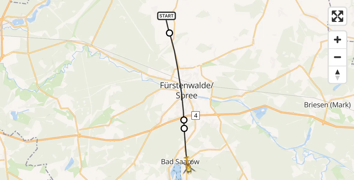 Flugroute Rettungshubschrauber Steinhöfel - Bad Saarow, 16 April 2026, 12:20